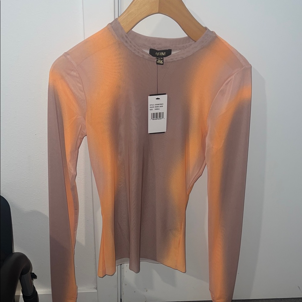AFRM Peach Orange linear Long Sleeve sheet mesh Top shirt